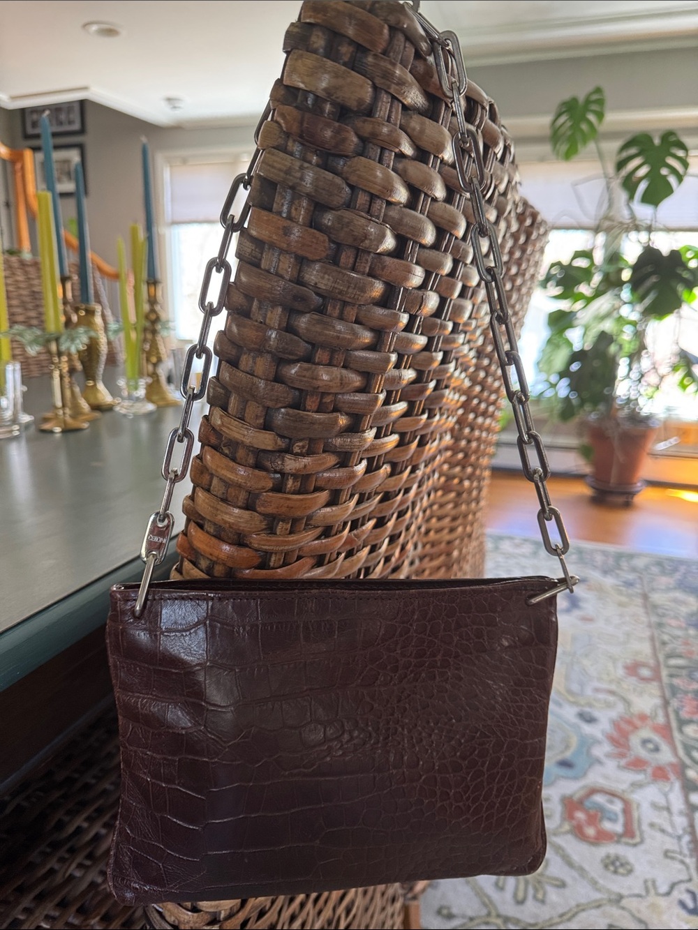 Cecconi Brown Croc-Embossed Clutch with Chain Strap. Unique. Awesome condition.